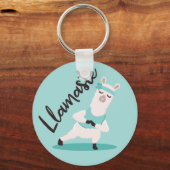 Llamaste Cute Blauwgroen Llama Yoga Monogram Sleutelhanger (Voorkant)