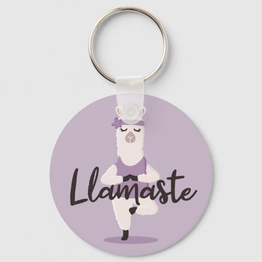 Llamaste Cute & Fun Paars Llama Yoga Character Sleutelhanger (Voorkant)