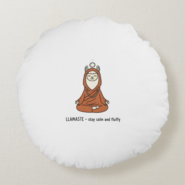"Llamaste - stay calm and fluffy" Rond Kussen (Achterkant)