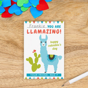 Llamazing Blauwe Lama Jongens Klaslokaal Valentijn Notitiekaartje