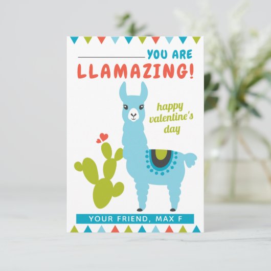 Llamazing Blue Llama Boys Classroom Valentijn Kaart (Staand voorkant)