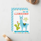 Llamazing Blue Llama Boys Classroom Valentijn Notitiekaartje (Voorkant / Achterkant in situ)