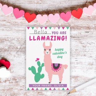 Llamazing Roze Lama Meisjes Klaslokaal Valentijnsk Notitiekaartje