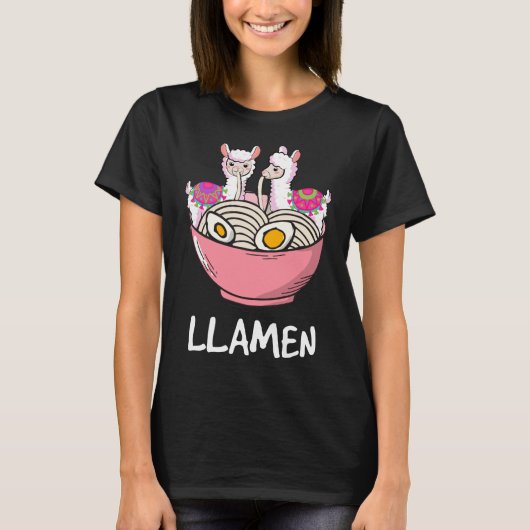 Llamen Llama Eating Ramen T-shirt (Voorkant)