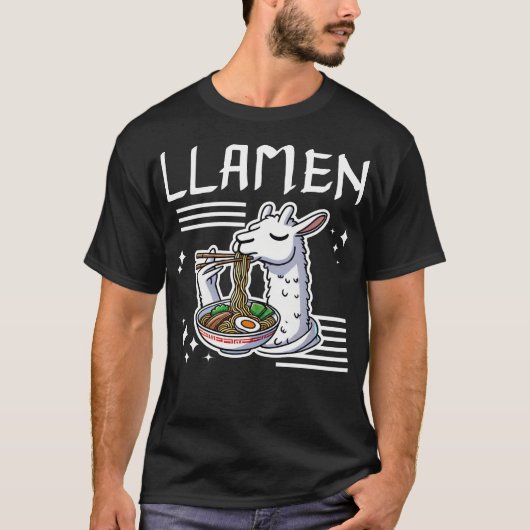 Llamen Schattige Llama Eten Ramen T-shirt (Voorkant)