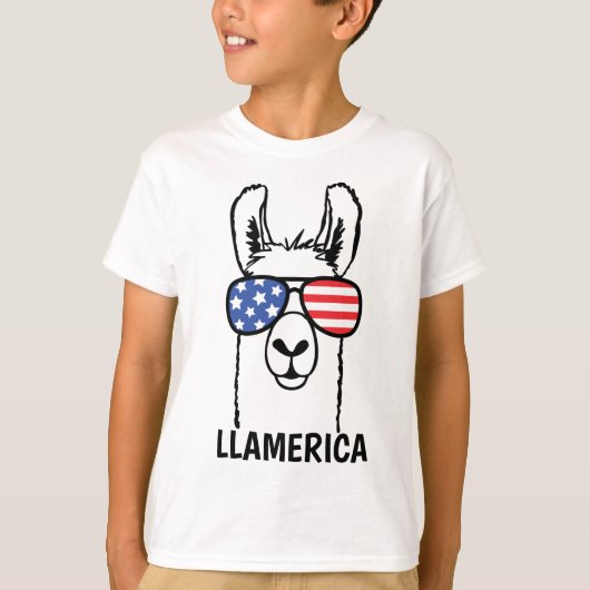 Llamerica, Funny Lllama kinder shirt, 4 juli T-shirt (Voorkant)