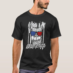 Llamerica Llama Met Zonnebril Amerikaanse Vlag Vin T-shirt