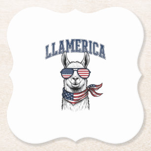 Llamerica Patriottische Lama Vintage Gravure T-Shi Kartonnen Onderzetters