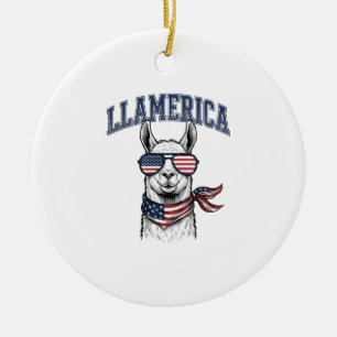 Llamerica Patriottische Lama Vintage Gravure T-Shi Keramisch Ornament