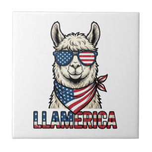 Llamerica Patriottische Lama Vintage Vector Ontwer Tegeltje