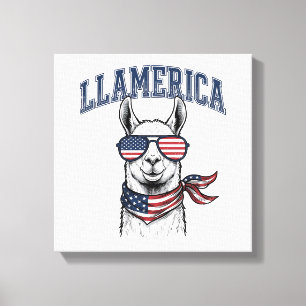 Llamerica Patriottische Llama Vintage Gravure T-Sh Canvas Afdruk