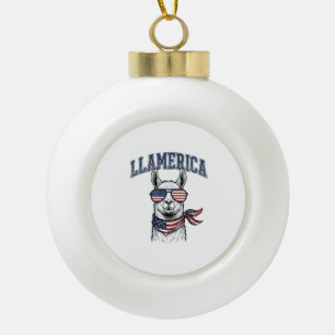Llamerica Patriottische Llama Vintage Gravure T-Sh Keramische Bal Ornament