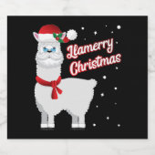 Llamerry Merry Kerstmis Llama Santa Claus Sparkling Wijnetiket (Enkel label)