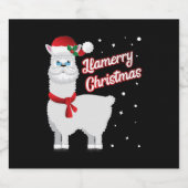 Llamerry Merry Kerstmis Llama Santa Claus Sparkling Wijnetiket (Enkel label)