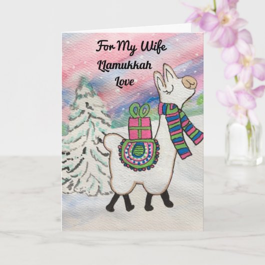 Llamukkah voor mijn vrouw Happy Hanukkah Holiday Kaart (Orchidee)