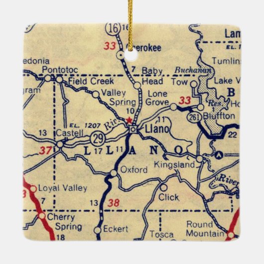 Llano TX 1945 Map Keramisch Ornament (Achterkant)