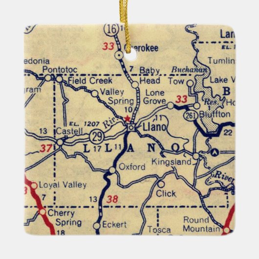 Llano TX 1945 Map Keramisch Ornament (Voorkant)