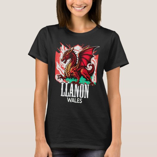 Llanon Wales Welsh Flag Y Ddraig Goch Dragon T-shirt (Voorkant)