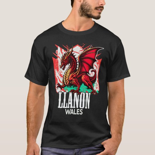 Llanon Wales Welsh Flag Y Ddraig Goch Dragon T-shirt (Voorkant)