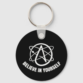 Llavero metálico circular de ateísmo y ciencia. sleutelhanger