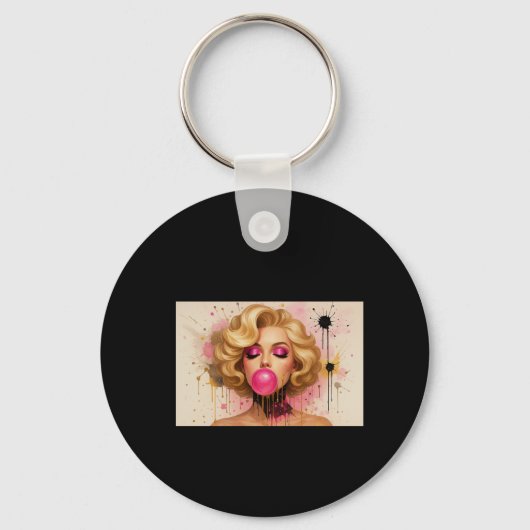 Llavero Pop Art Glam – Mujer Rubia con Chicle Sleutelhanger (Voorkant)