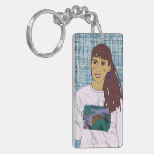 Llavero rectangular con diseño chica con flequillo sleutelhanger (Voorkant Links)