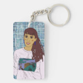 Llavero rectangular con diseño chica con flequillo sleutelhanger (achterkant)