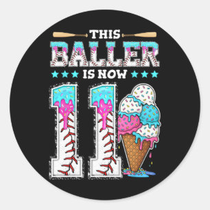 Ller is nu 11 jaar Ice Cream Drip 11th Birthday S Ronde Sticker
