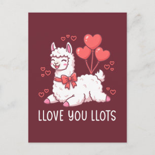 Llove You Llots - Kawaii Lama Valentijnsdag Briefkaart
