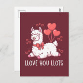 Llove You Llots - Kawaii Llama Valentine Briefkaart (Voorkant / Achterkant)