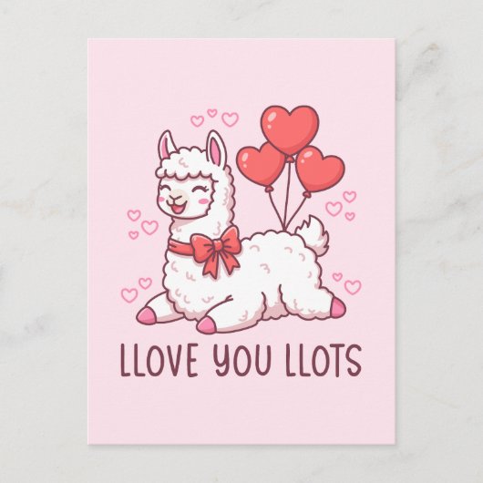 Llove You Llots - Kawaii Llama Valentine Briefkaart (Voorkant)