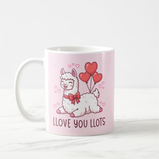 Llove You Llots - Kawaii Llama Valentine Koffiemok (Links)