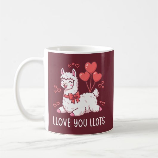 Llove You Llots - Kawaii Llama Valentine Koffiemok (Links)