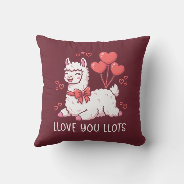 Llove You Llots - Kawaii Llama Valentine Kussen (Achterkant)