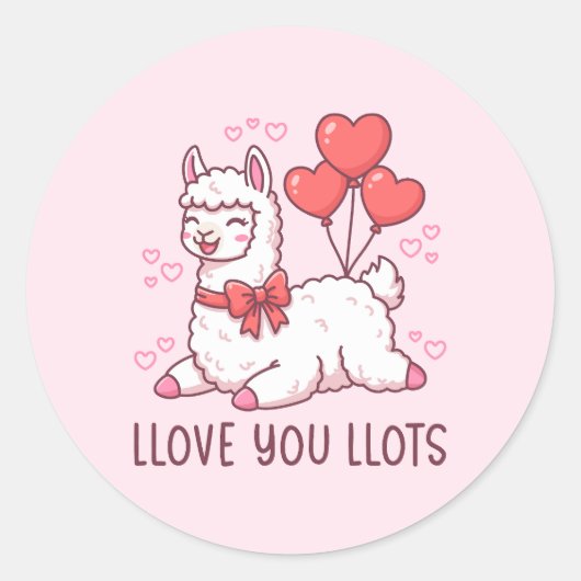 Llove You Llots - Kawaii Llama Valentine Ronde Sticker (Voorkant)