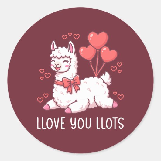 Llove You Llots - Kawaii Llama Valentine Ronde Sticker (Voorkant)
