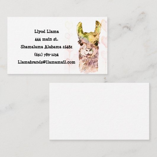 Lloyd llama Standard, 3,5 x 2,0-inch Visitekaartje (Voorkant / Achterkant)