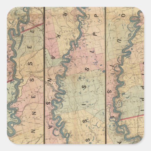 Lloyd's kaart van de benedenloop van de Mississipp Vierkante Sticker (Voorkant)