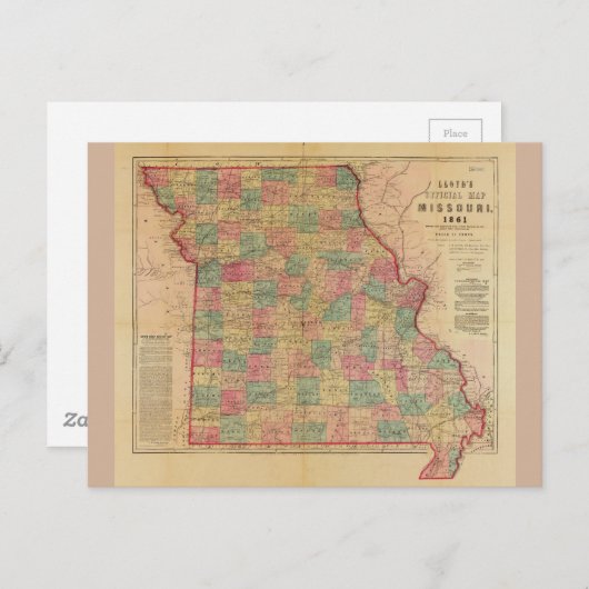 Lloyd's Offical Map of Missouri (1861) Briefkaart (Voorkant / Achterkant)