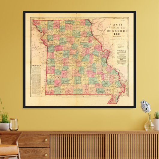 Lloyd's Offical Map of Missouri (1861) Canvas Afdruk (Insitu (Woonkamer))
