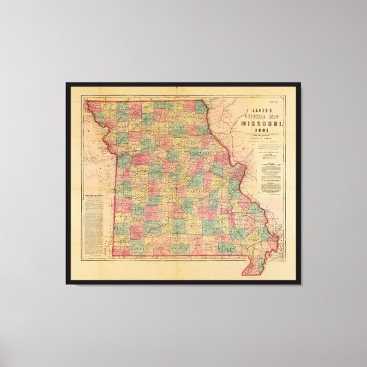 Lloyd's Offical Map of Missouri (1861) Canvas Afdruk (Voorkant)