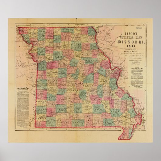 Lloyd's Offical Map of Missouri (1861) Poster (Voorkant)