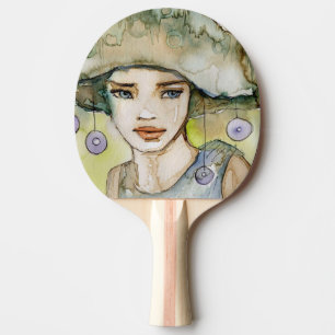 llustratie van een mooi, delicaat meisje tafeltennisbatje