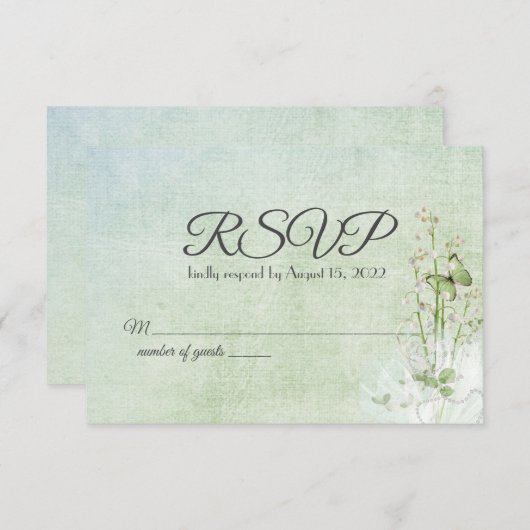 lly van de valleien bouquet en vlinder RSVP (Voorkant / Achterkant)
