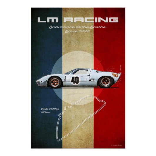 LM Racing Ford GT40 Blue and Orange Perfect Poster (Voorkant)