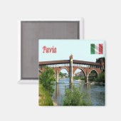 LMD044 PAVIA, De Overdekte Brug, Italië, Koelkast Magneet (Voorkant / Achterkant)