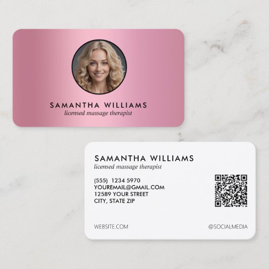 LMT Massage Therapeut Aangepaste QR Foto Visitekaartje (Voorkant / Achterkant)
