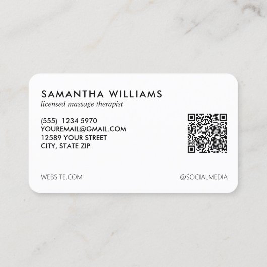 LMT Massage Therapeut Aangepaste QR Foto Visitekaartje (Achterkant)