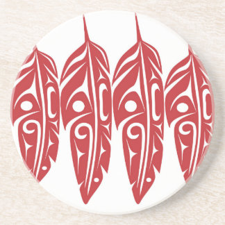 LNeel-four-Feathers-Red-White Zandsteen Onderzetter