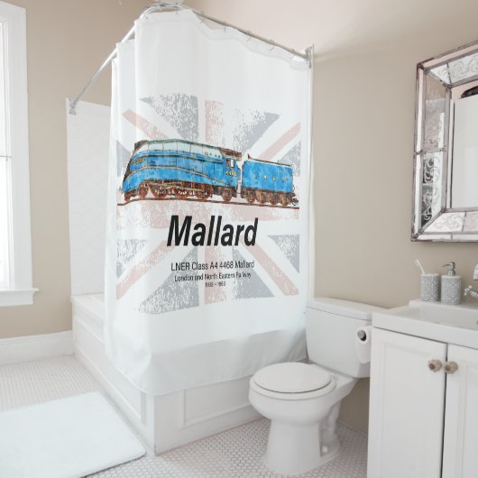 LNER Class A4 Mallard locomotive profile with flag Douchegordijn (In situ)